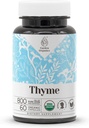 Thyme 60 capsule | Capsule ad alta potenza, integratori dietetici | Realizzati con capsule vegetali e timo organico USDA (Thymus Vulgaris) Foglia secca (60 capsule)