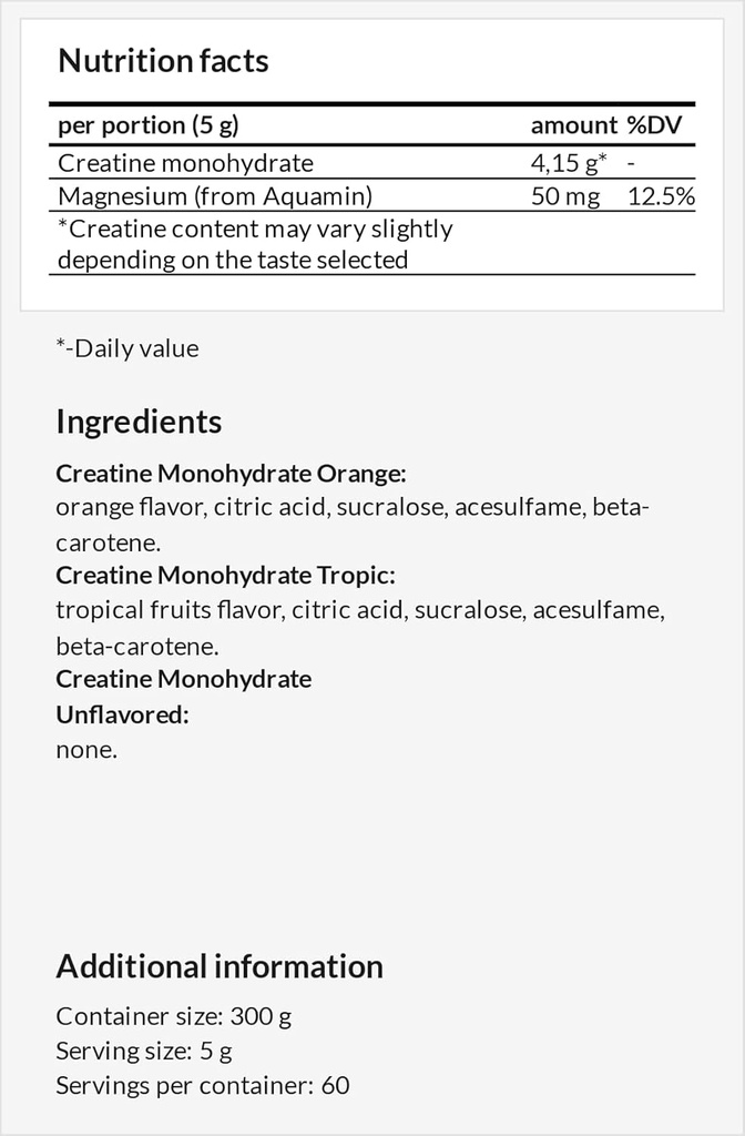 Kreatinpulver 300g - Kreatin-Monohydrat 4150 mg mit Magesium pro Portion - 60 Portionen pro Packung - für High-Intensity Übungsunterstützung - Wassermelone Aroma - von MZ