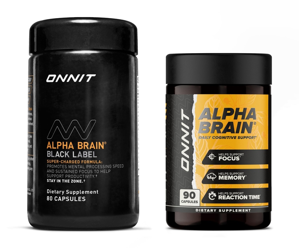 ONNIT Premium Alpha Brain Bundle - Nootropic Brain Supplement (90 Ct) + Black Label Citicoline Mental Speed, Attention & Cognitive Support Supplement (80 Ct)- Fördert Fokus, Konzentration & Speicher