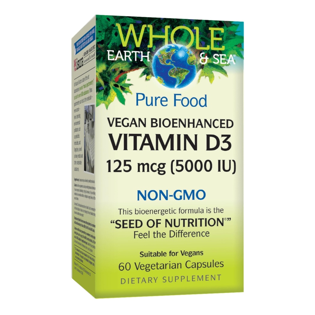 Fattori naturali Tutta la Terra & Sea Vitamina D3 125mcg (5.000 UI), Vegan Bioenhanced, 60 capsule vegetariane