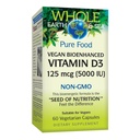 Natürliche Faktoren Ganze Erde und Meer Vitamin D3 125mcg (5.000 IU), Vegan Bioenhanced, 60 vegetarische Kapseln