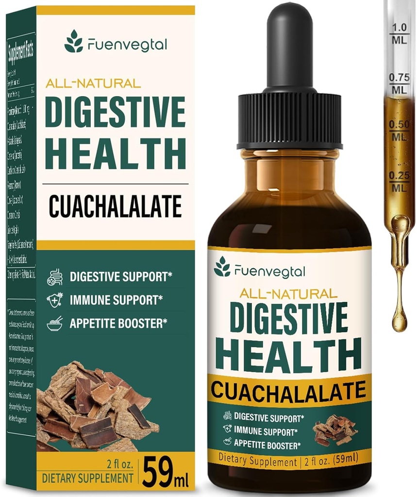 Cuachalalate Verdauungstropfen: Kräuterergänzung w/Licorice Root, Dandelion, Clove, Cancerina, & Kalawalla Extrakte für Upset Stomach Relief, Magengesundheit und Immunsystem Unterstützung. 2oz