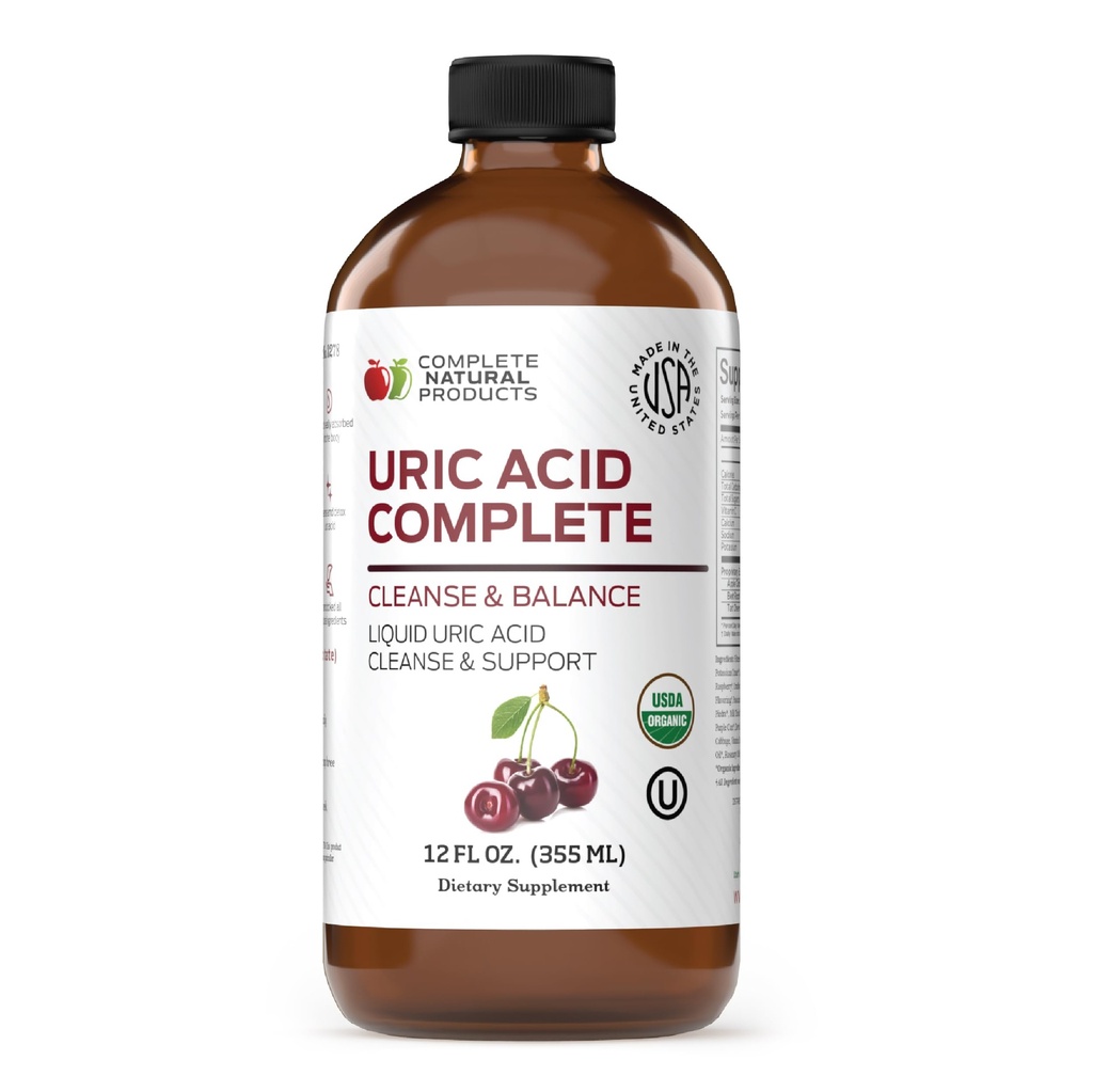 Acido Urico Naturale Completo - Supplemento liquido per sostenere la pulizia dell'acido urico, Circolazione del sangue e della salute del rene con Aceto di sidro di mele, Ciliegia del tart, Radice della barbabietola, Limone, Cannella - 12oz