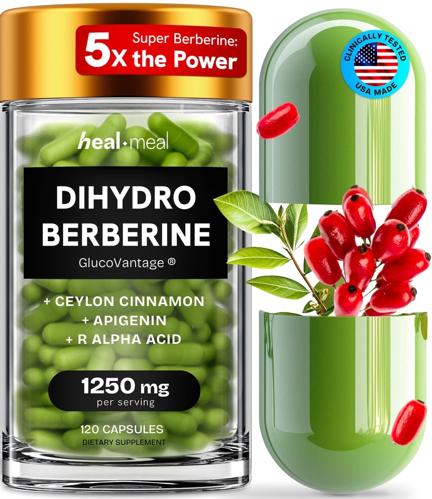 Dihydroberine Supplement - Dehydro Berberine Organic - Super Berberine Supplement mit Ceylon Cinnamon & R Alpha Lipoic Acid & Apigenin - Hydroberberine 120 Kappen (1 Packung)