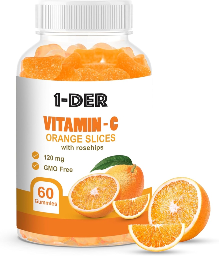 Vitamina C Gummies 120mg - Integratore di supporto immunitario | Gummie aromatizzate arancio | Boost Energy and Well-Being | Non OGM, Integratori di salute giornalieri senza glutine | 60 Conte