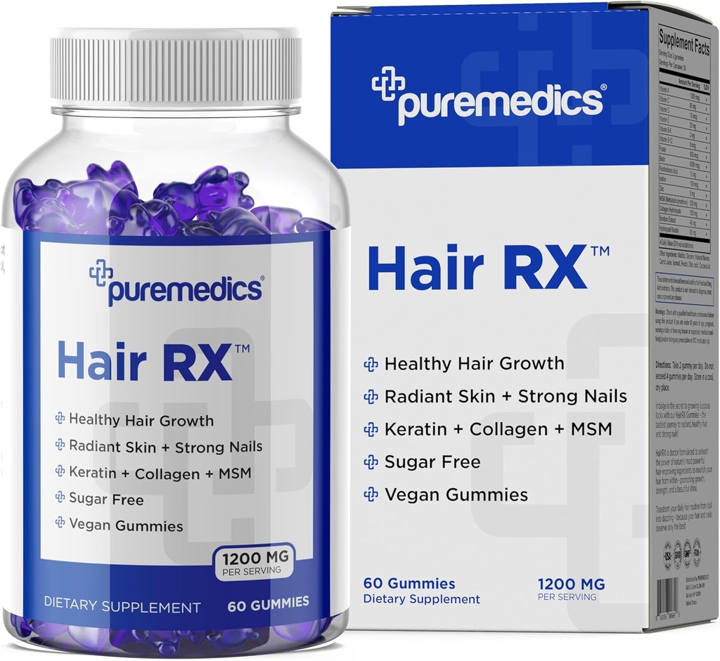 HairRX Biotin 6000mcg Vegan Gummies per bellissimi capelli e chiodi - Collage, acido pantonico, iodio, bambù, olio di cocco, zinco, MSM per le donne e gli uomini (1 mese di fornitura)