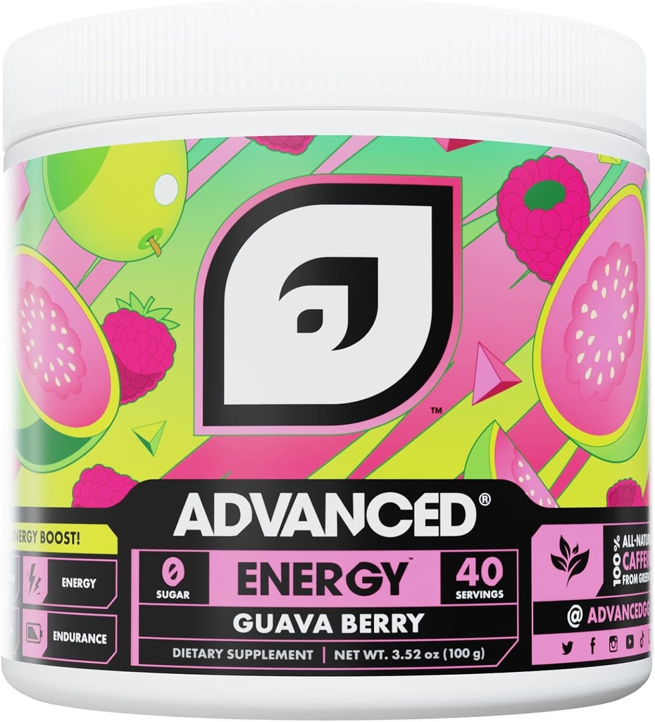 Énergie avancée - Formule de stimulation énergétique avec électrolytes pour l'hydratation - L-Theanine pour combattre les jitters - sans sucre et kéto - Pas de maltodextrine (40 portions) (Goyava Berry)