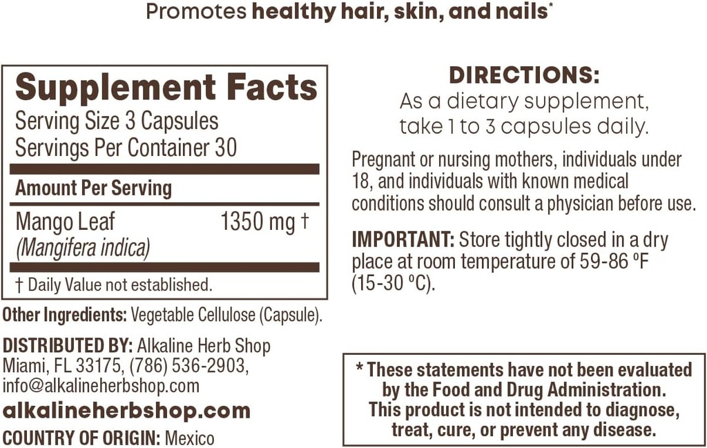 Alkaline Herb Shop Mango Leaf Supplemento 90 capsule