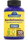 Benfotiamine 500mg par portion, 120 Capsules de Véggie (250mg par capsule) – Supplément de vitamine B1 de graisse soluble Thiamine – 3ème partie testée, végétalienne, non-OGM, sans gluten