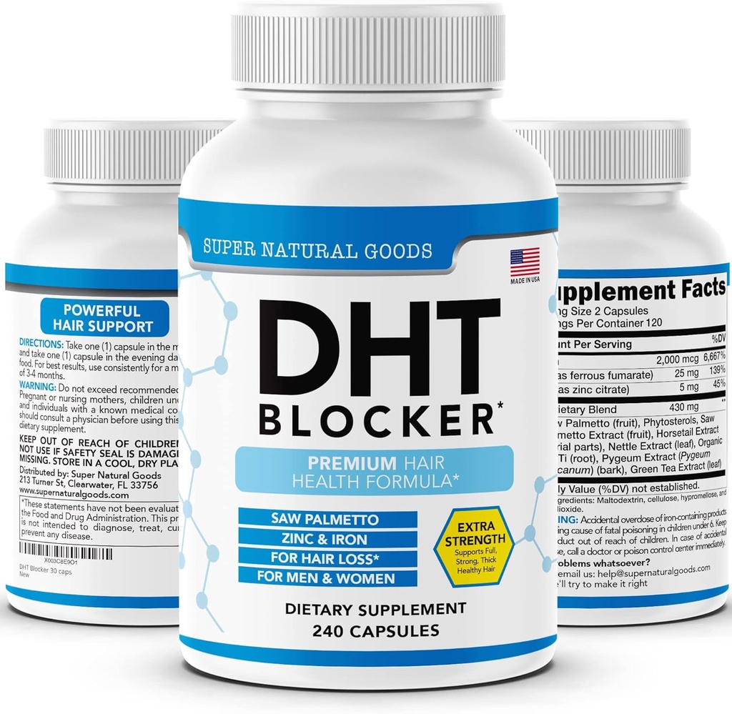 Blocker DHT - Supplément de croissance des cheveux pour la réflexion génétique pour les hommes et les femmes - Aide la perte des cheveux et stimuler la croissance des follicules avec Saw Palmetto, Biotin & Fer - Suppléments de croissance des follicules