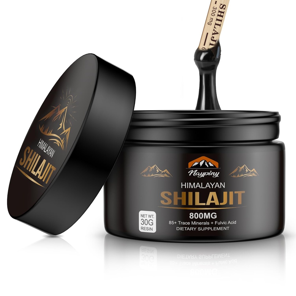 Résine biologique Shilajit Pure Himalayan - Résine Shilajit de qualité or avec acide fulvic et 85+ complexe minéral de traces pour l'énergie, la force et l'immunité, Shilajit pour les hommes et les femmes, 800mg