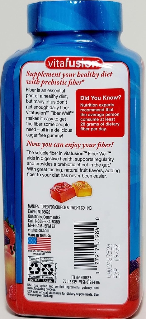 Vitafusion Fiber Bene Zucchero Gratuito Gomma Vitamina Supplemento, 220 Ct. 2 Confezione