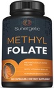 Sunergetic Premium Methyl Folate Supplemento – con vitamina Methylated B12 e vitamina B6 – Metabolically Active Folate come Magnafolate - Methylfolate 400 mcg per capsula – 60 capsule