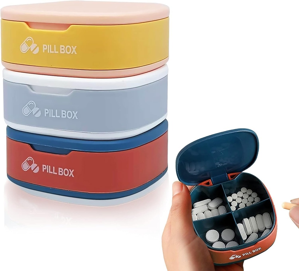 3PCS Pill Box 4 scomparti Pill Organizer Travel Pill Case Portable Pill Container Weekly Pill Holder for Pills Vitamin Oil (Blue+Pink+White)