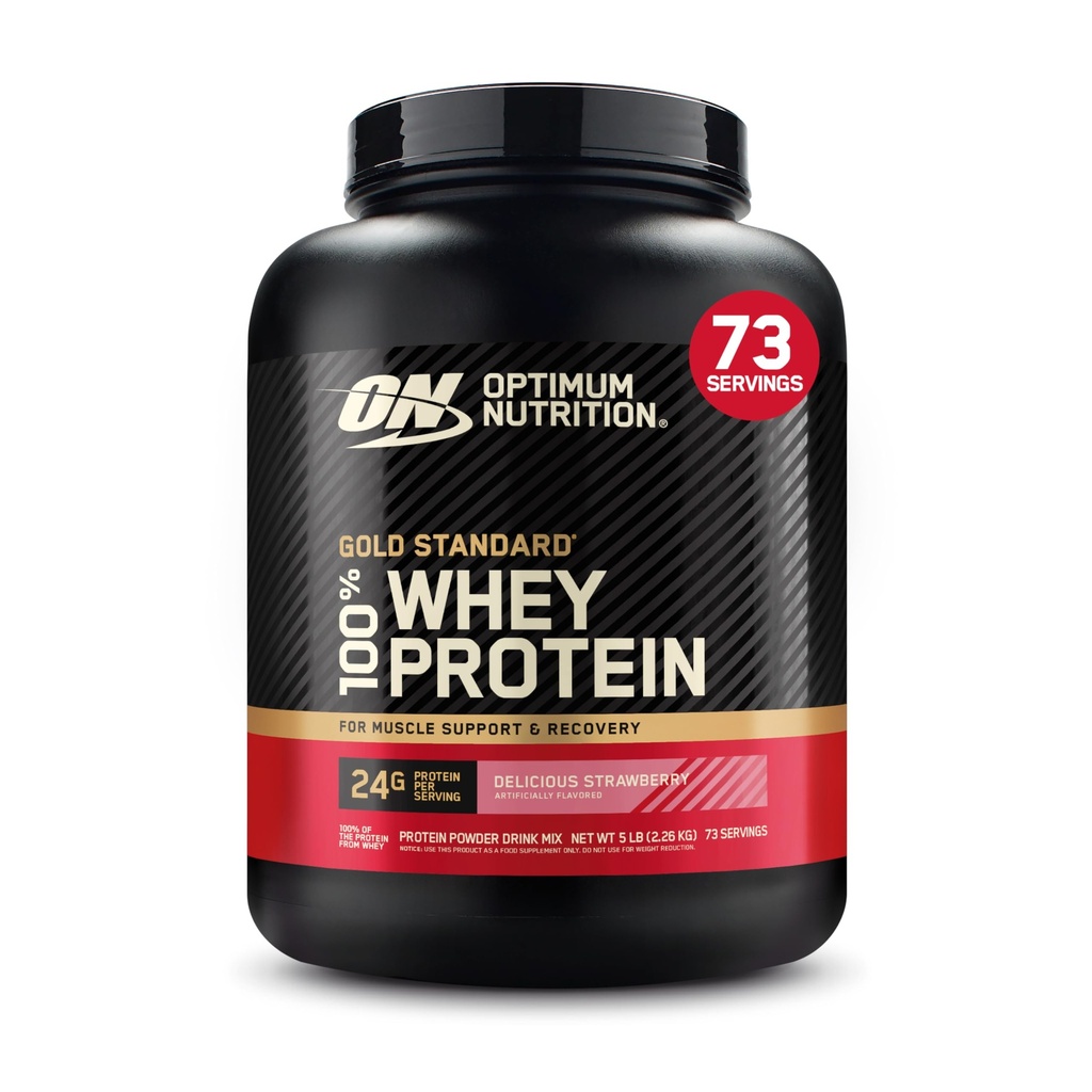 Optimum Nutrition Gold Standard 100% Whey Protein Powder, Delicious Strawberry, 5 Pound (Packaging May Vary)