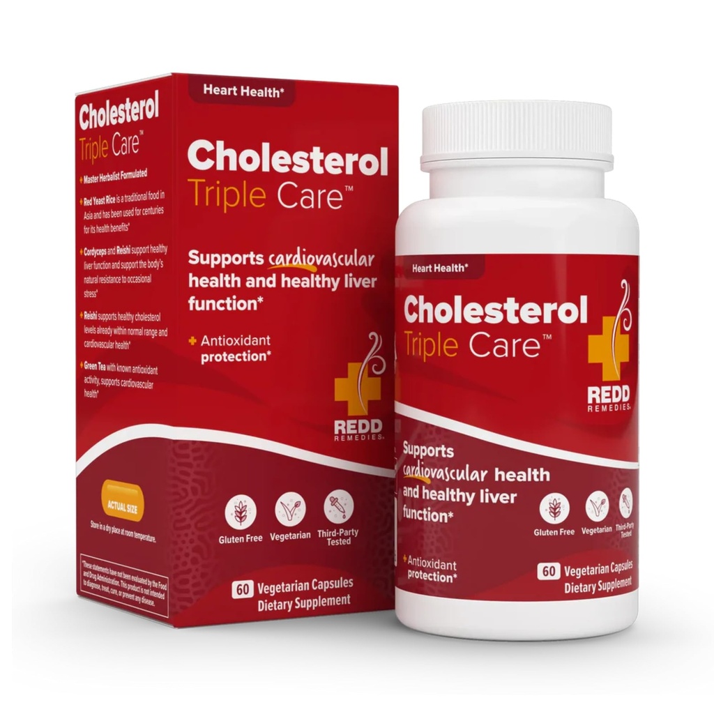 Redd Remedies, Colesterolo Triple Care, Supporta livelli di colesterolo sano e funzione fegato, 60 capsule vegetariane