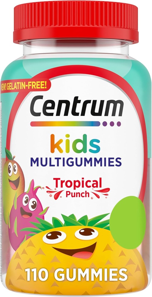 Centrum Kids Multivitamin Gummies, Punch tropicale, Realizzato con aromi naturali, 110 conte, 110 giorni di alimentazione
