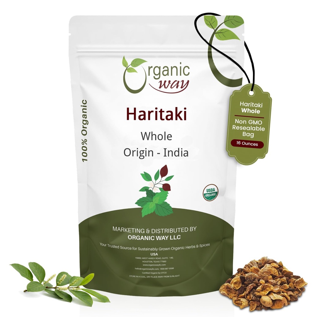 Organic Way Haritaki Whole (Chebulic Myrobalan) | Terminalia Chebula (Yellow Myrobalan) | Kosher & USDA Certified | Vegan, Non-GMO & Gluten Free | 100% Raw aus Indien (16 oz - 1 lbs)