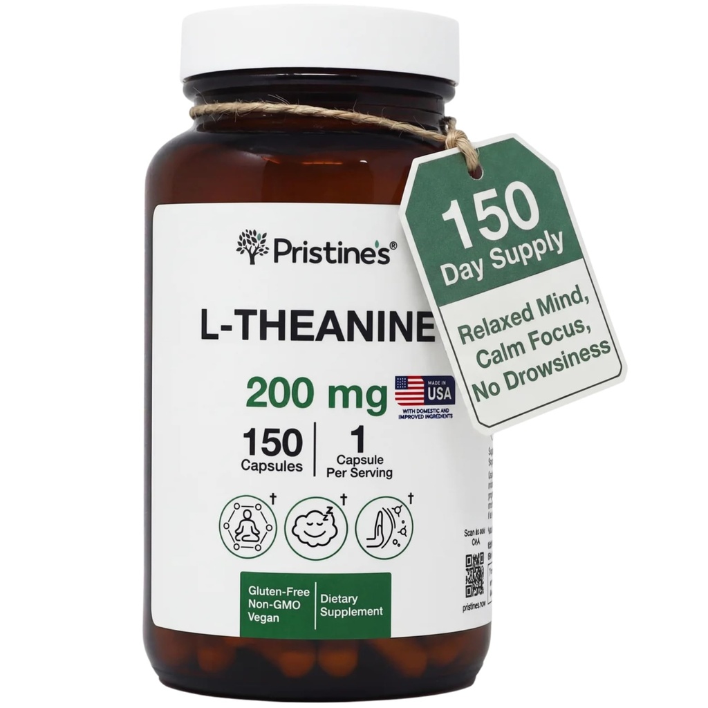 PRISTINE'S L Theanine Sleep Quality Support Amino Acid Supplément - 200MG 150 Day Supply - Relaxation & Mood Support Capsules - Vegan Non-OGM & Sans gluten