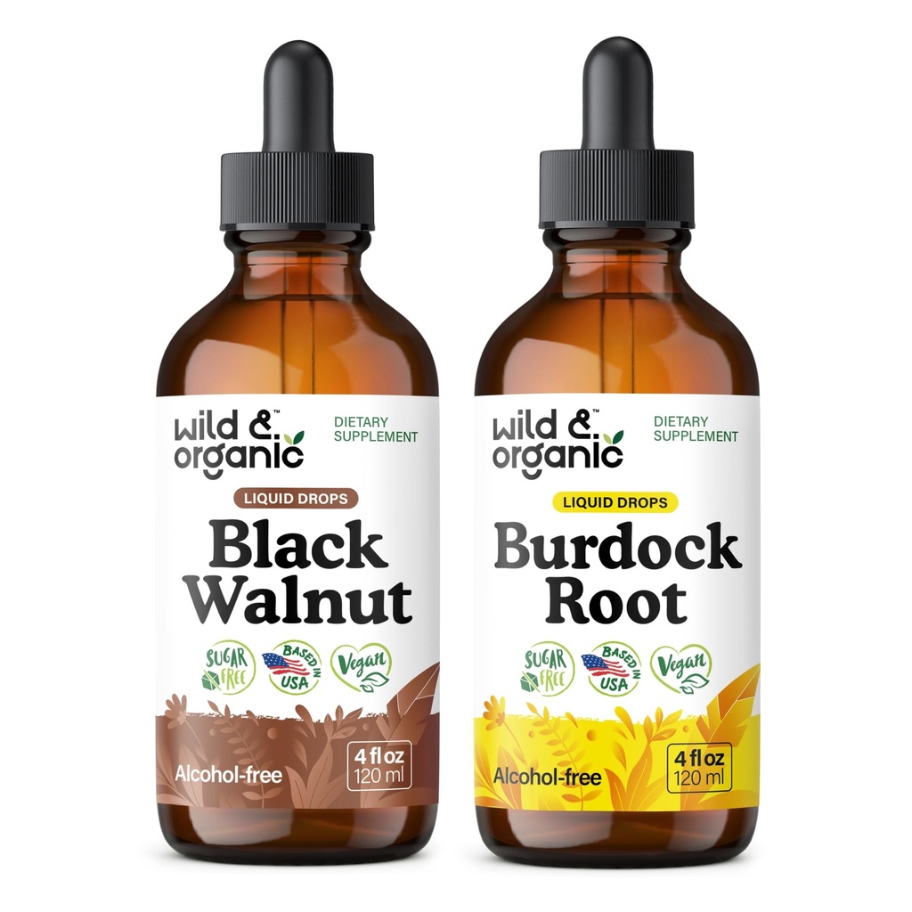 Tintura di noce nera di Wild & Organic 4 fl oz & Burdock Root Tincture 4 fl oz