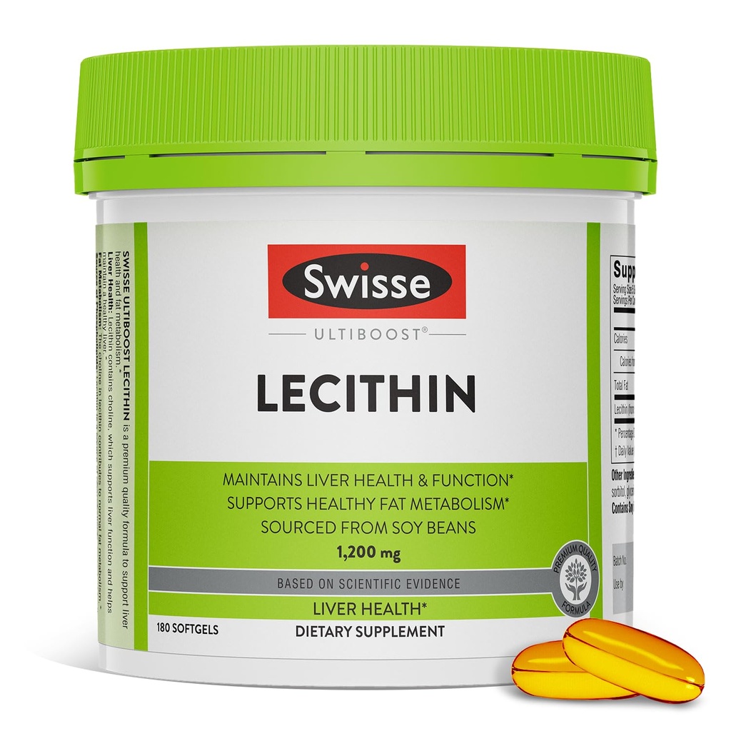 Swisse Soy Lecithin 1200mg Softgels Capsule | Mantiene la salute e la funzione del fegato * | Supporta il metabolismo grasso * | Choline Lecithin Supplement 1200 mg | 180 Softgels