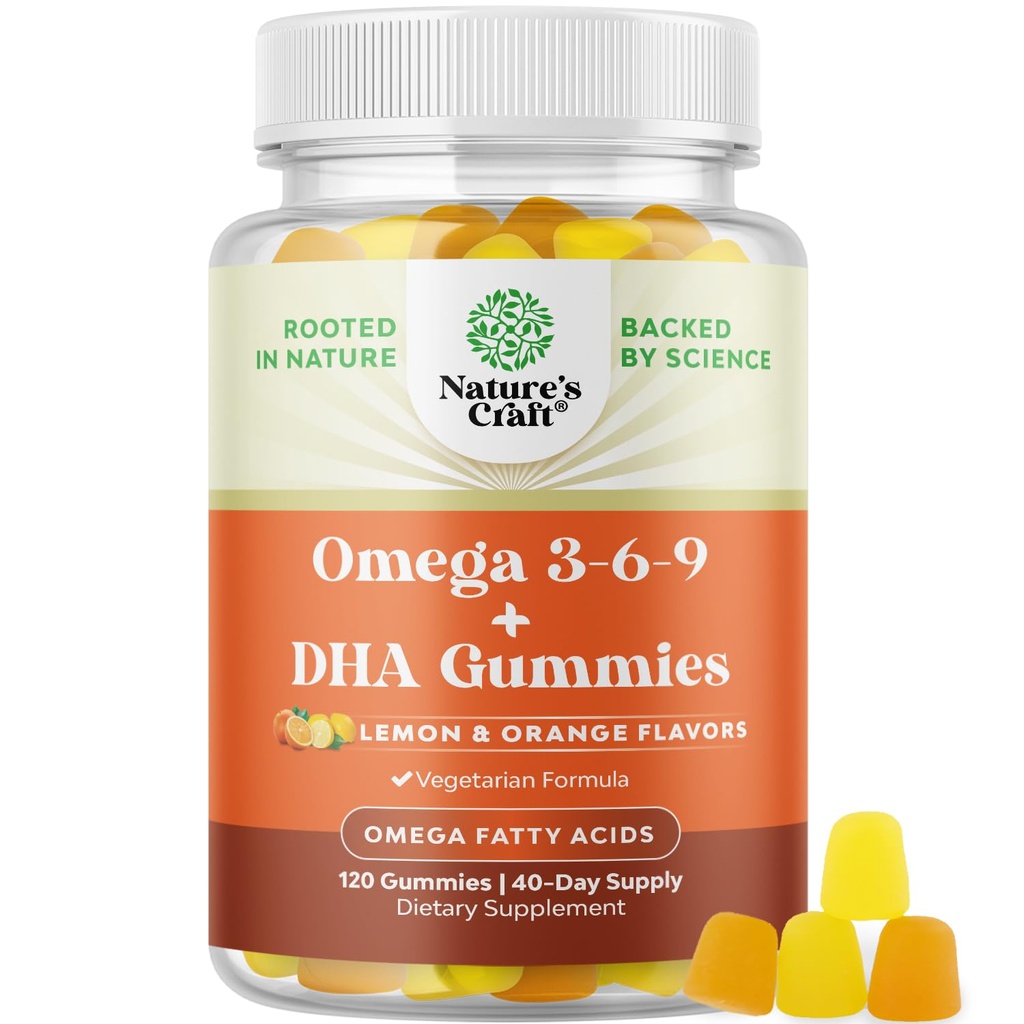 Vegetariano Omega 3 Gummies per gli adulti - Vegetariano Omega 3 6 9 Gummies DHA per il cervello Bone e la salute del cuore e il supporto congiunto - Burpless Fish Free Plant Based Supplement Men Women