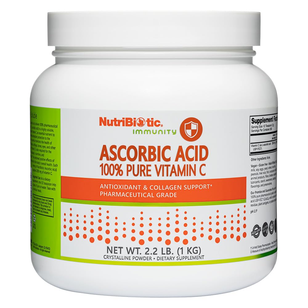 Acide ascorbique nutribiotique Poudre de vitamine C, 2,2 Lb, acide L-ascorbique de qualité pharmaceutique, 2000 Mg par portion
