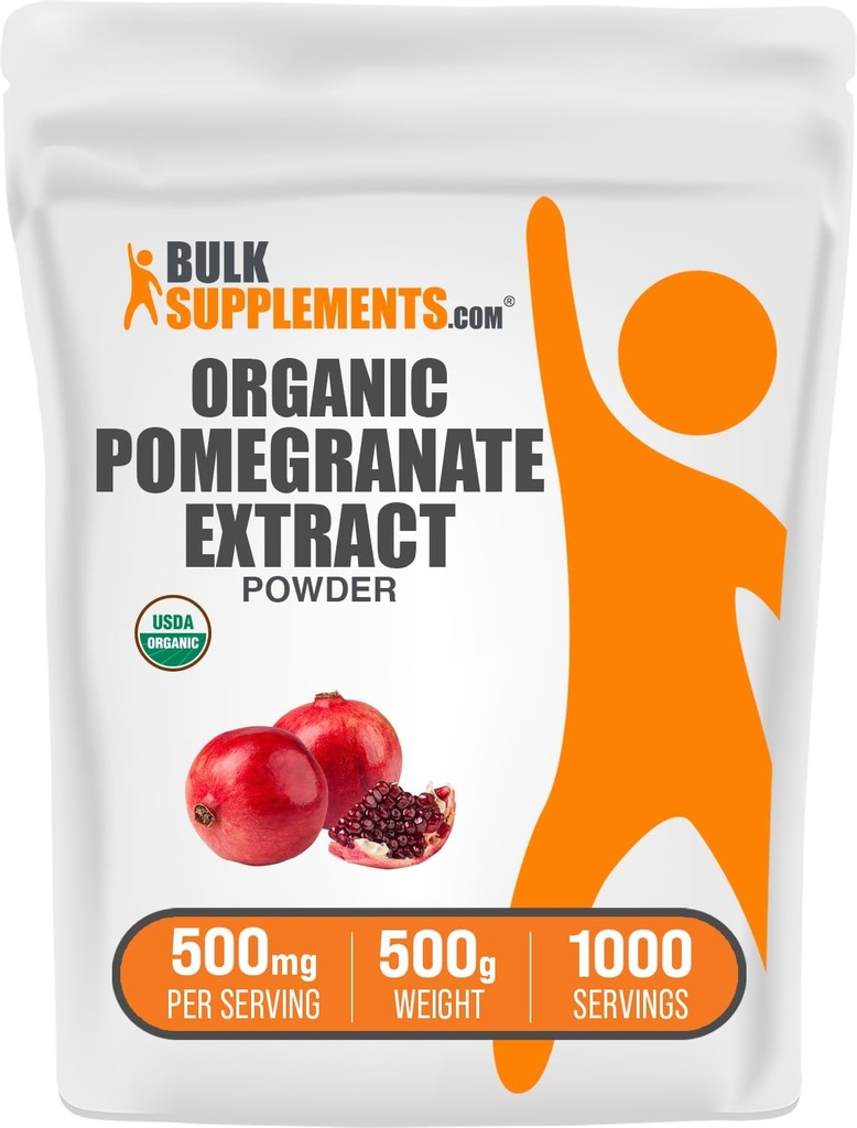 BulkSupplements.com Poudre d'extrait de grenade biologique - Poudre de grenade biologique, Supplément de polyphénols, Supplément antioxydant - Sans gluten, 500mg par portion, 500g (1,1 lb) (paquet de 1)