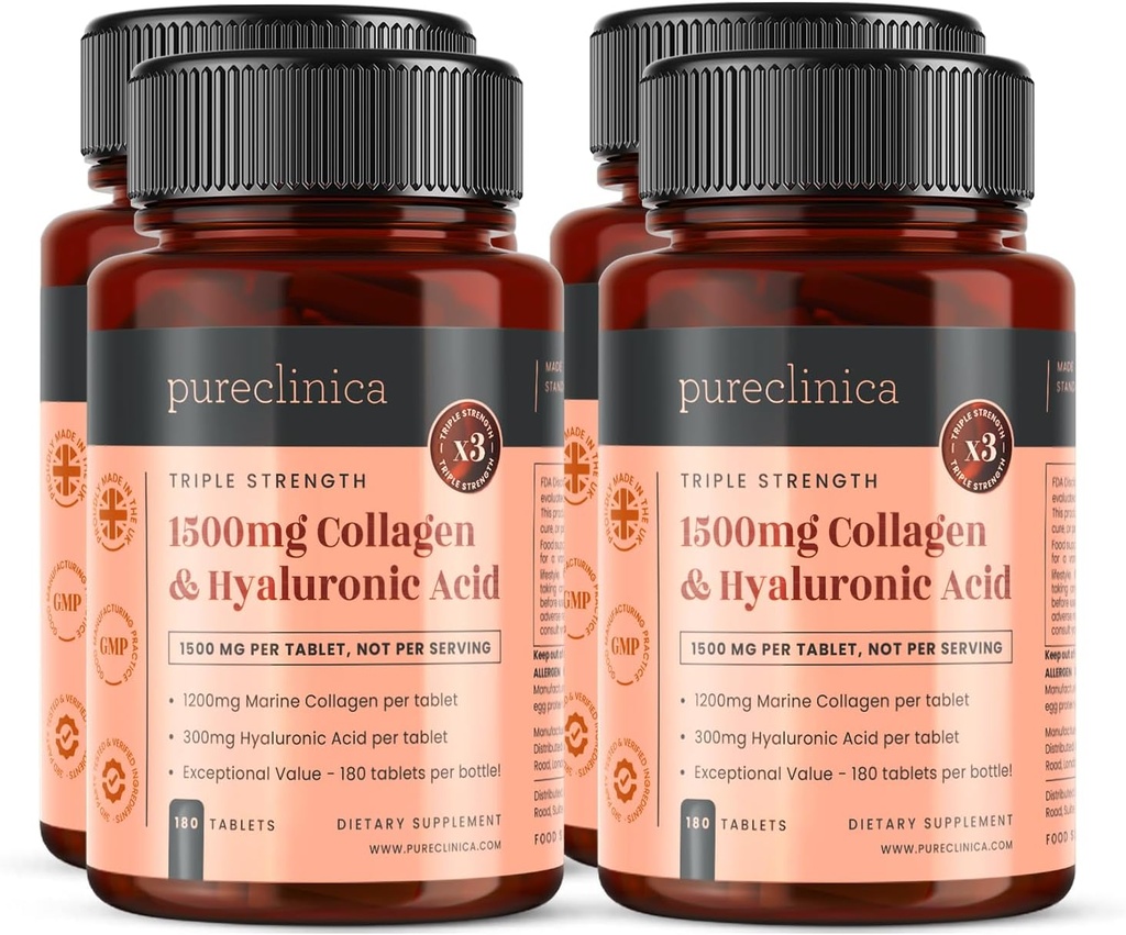 purclinica Triple Strength Marine Collagen & Hyaluronique Acid – 1500mg par Comprimé.