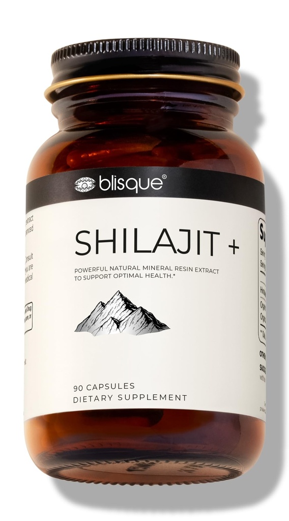 Blisque – Pure Himalayan Organic Shilajit Resin Extrakt Kapseln | Authentic und natürlich | Golden Grade A | Enthält Fulvic Säure und Spuren Mineralien | 90 Kapseln