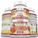 Supplément pour champignons - Lions Mane, Cordyceps, Reishi, Turkey Tail et Shitake - Immune et soutien du cerveau - Supplément pour champignons Peak Power - 90 Capsules Vegan
