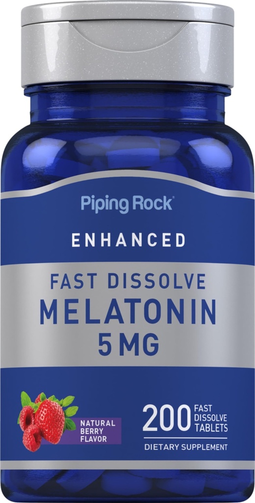 Piping Rock Melatonin 5mg=200 Comprimés Dissolvés Rapidement.