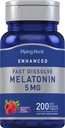 Piping Rock Melatonin 5mg | 200 compresse dissolve veloci | Aroma di bacche | Supplemento adulto | Vegetariano, Non OGM, Formula senza glutine