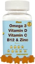 Multivitaminici adulti con Omega 3 - Vitamine giornaliere A, B, C, D & Biotina - Multivitamina senza glutine, piantato per uomini e donne con selenio, 60 Gummies