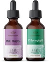HERBAMAMA Kit de gouttes liquides à base de plantes - Mélange de chardon de lait Extrait 2 fl oz et de chlorophylle liquide 2 fl oz - Supplément végétal Extrait liquide - Non OGM, sans sucre et sans alcool - 2 emballages