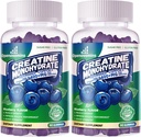 Complexe monohydraté de créatine pour les hommes et les femmes - formule avancée W/L-Taurine + vitamine B12, supplément sans sucre à croquer,180 Gommies de bleuets 2pack