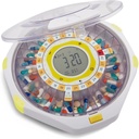 Distributeur automatique de pilules LiveFine Bluetooth, 28 jours de capacité, alertes sonores et lumineuses, serrure à clés, LCD et installation facile sur l'application LiveFine pour les prescriptions, médicaments, vitamines et suppléments - Lis transparent