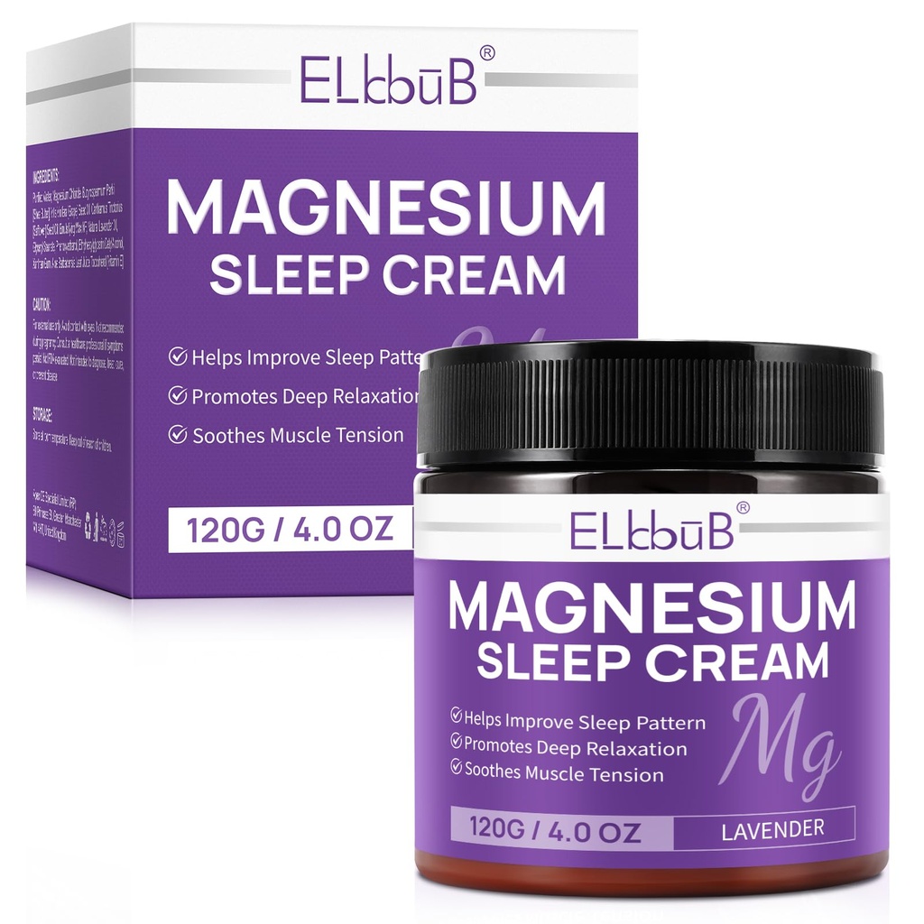 Crème de magnésium pour le sommeil - Enrichie avec de l'huile d'amande, de la lavande et de la vitamine E pour la relaxation profonde - Lotion de magnésium naturelle pour le Nourrissement de la peau et l'absorption rapide - Lavande