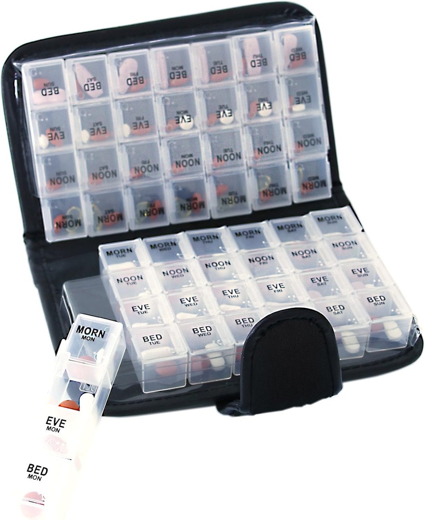 Smart Essentials 14 giorni Pill & Vitamin Organizer 2 settimane AM/PM 4 Doses a Day Travel Case Handy & Portable, Nero, GM8283