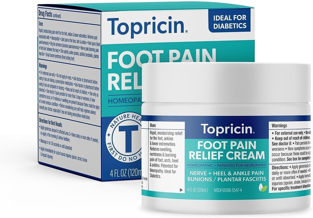 Topricin Foot Pain Relief Terapia Crema (4 oz) Fast Acting Pain Rilieving Rub