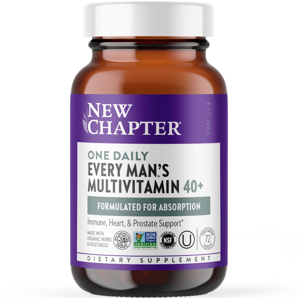 Nuovo Capitolo Multivitamina Uomo 40 Plus per l'energia, il cuore, la prostata + il supporto immunitario con i nutrienti fermentati - Every Man's One Daily 40+, realizzato con verdure organiche e erbe, non OGM - 72 ct