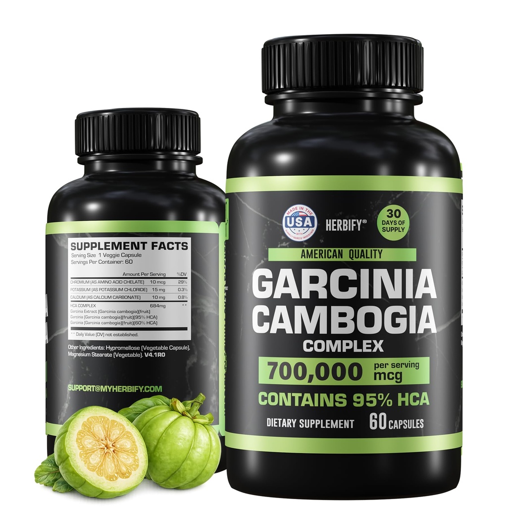 HERBIFY Garcinia Cambogia Wellness-Supplement für Frauen und Männer - Kräuterextrakt mit Antioxidantien Eigenschaften - Energie-Booster für tägliche Vitalität und Verdauungsunterstützung - 60 Zähler
