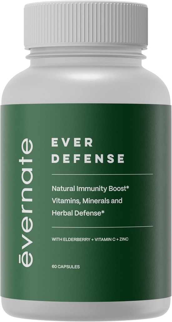 Ever Defense | Integratore di supporto immunitario I Combinazione di Elderberry, Echinacea, Vitamine, Minerali e Aminoacidi | Non OGM, Gluten Free | Facile da ingoiare I 60 capsule