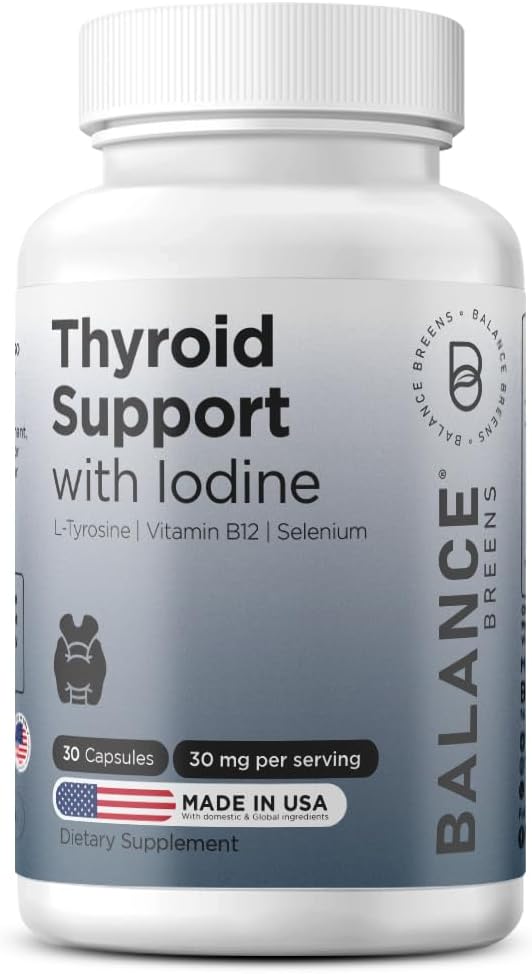 Balancebreens Schilddrüsen-Supplement mit Jod, L-Tyrosin, Vitamin B12 & Selen, 30 Veg Kapseln - Energie, Stoffwechsel & Fokus-Support