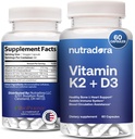Vitamin D3 K2 Kapseln für Männer und Frauen - K2 D3 Vitamin-Ergänzung für gesunde Herz- und Knochenunterstützung, Immunsystem- und Blutzirkulationshilfe, Formuliert in den USA, 60 Veggie Kapseln