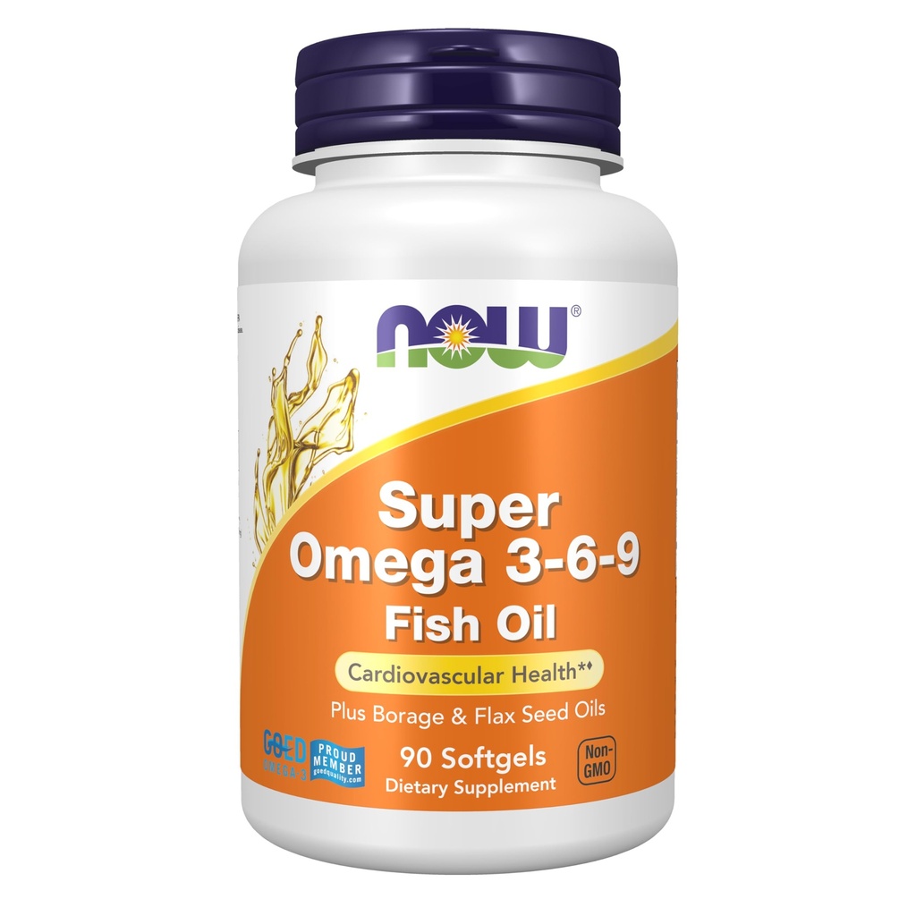 MAINTENANT Suppléments, Super Omega 3-6-9 1200 mg avec un mélange d'huiles de poisson, de borage et de lin, 90 Softgels