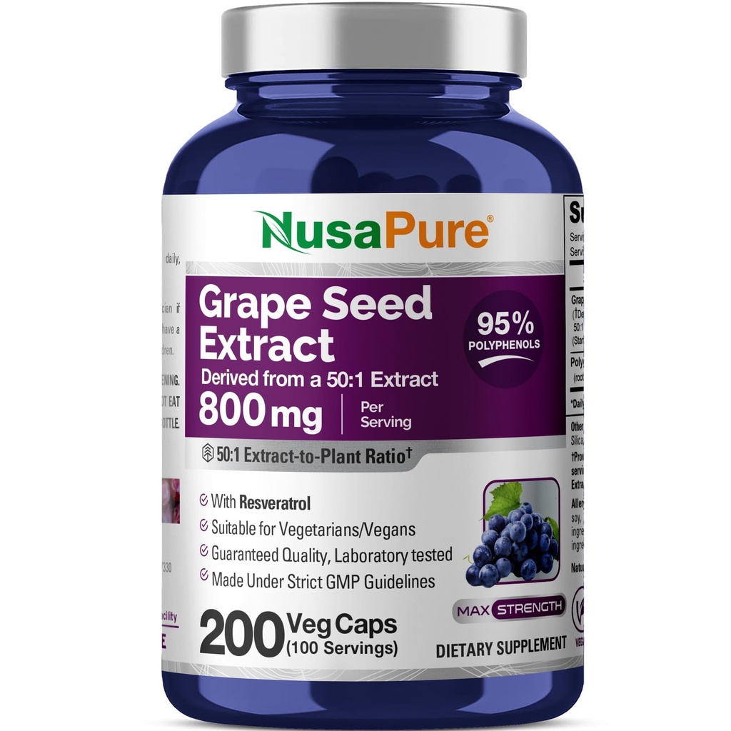 Estratto di semi di grano di NusaPure 40.000 mg per caps, 200 capsule vegane, standardizzato, non OGM, senza glutine, resveratrolo