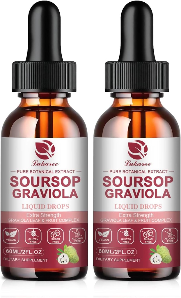 Soursop Graviola Liquid Drop - Pure Leave & Fruit Complex - 4X Effektivität - Soursop Bitters Flüssigkeit für Immunität, Leber & Antioxidans, pflanzliche Güte, 2 Monate Versorgung, 4 Fl Oz
