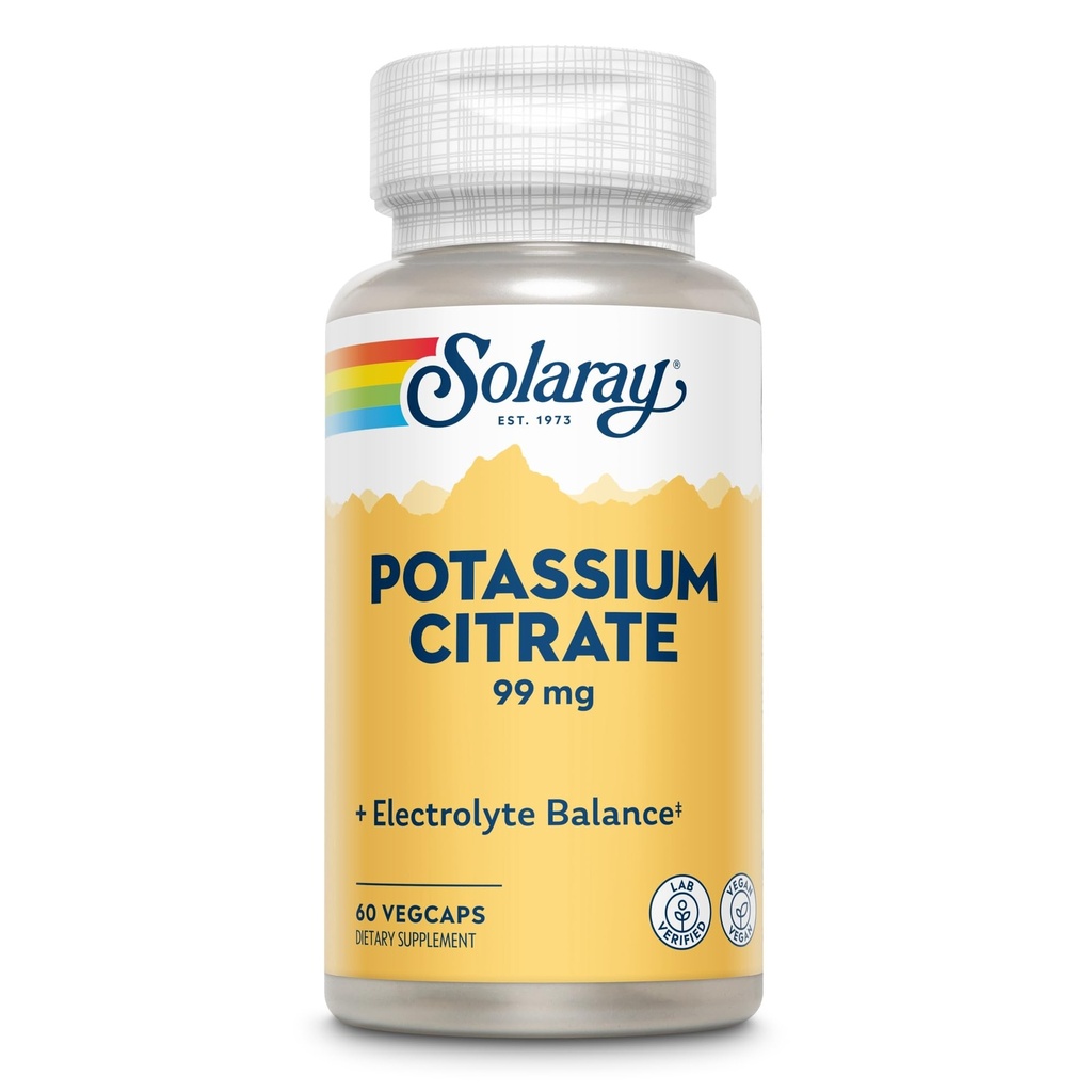 Citrate de potassium Solaray, équilibre électrolytique sain, soutien de la fonction nerveuse et musculaire, végétalien, 60 VegCaps