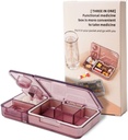 Organisateur de pilules avec Cutter Crusher:Travel Medicine Pill Organisateur pour la purse de poche pour tenir des suppléments de médicaments vitamines,Pink